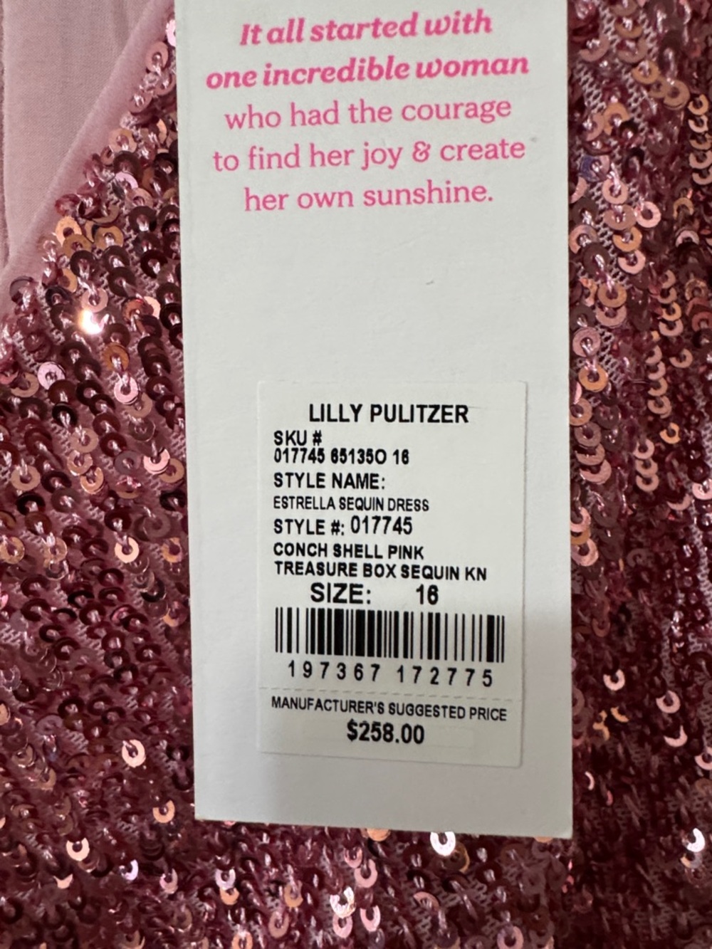 Lilly Pulitzer Rose Pink Sequin Long Sleeve Dress - Picture 3 of 4